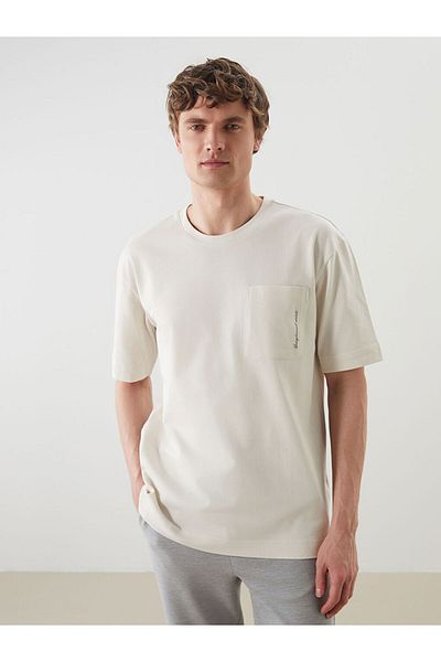 LC Waikiki Lcw Vision Beige Crew Neck Printed Combed Cotton Men's T-Shirt