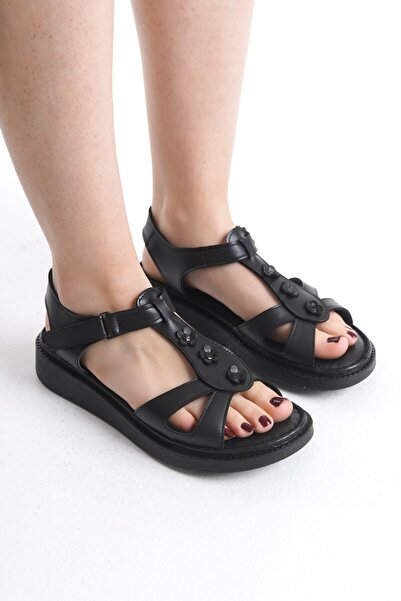 Tamdabu Ayakkabı صندل نسائي من الجلد الطبيعي باللون الأسود لتقويم العظام