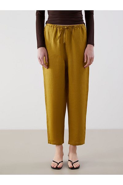 LC Waikiki Lcw Vision Green Carrot Cut Elastic Waist Linen Women's Trousers