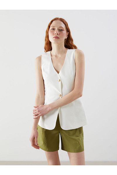 LC Waikiki Lcw Vision White V-Neck Modal Blended Women's Classic Vest