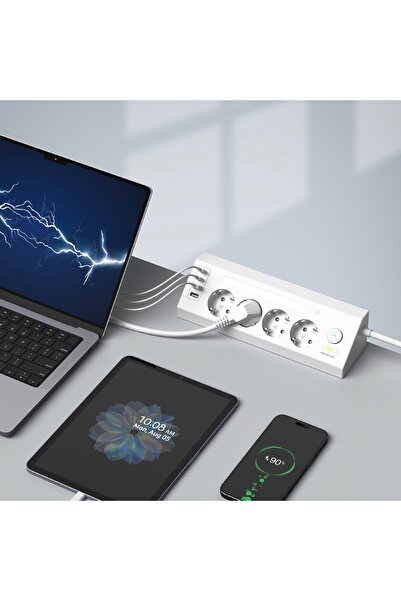 Fulltech FTR-22 Gece Lambalı Akım Korumalı Çoklu Priz - Beyaz