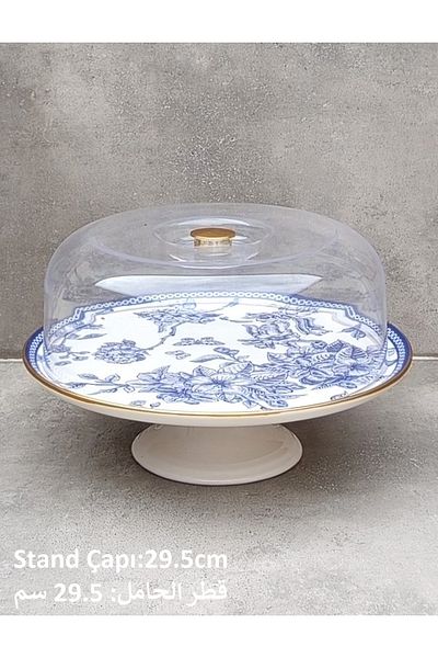 Pinkev Blue Flower Patterned Ceramic Cake Jar - Cake Presentation Plate