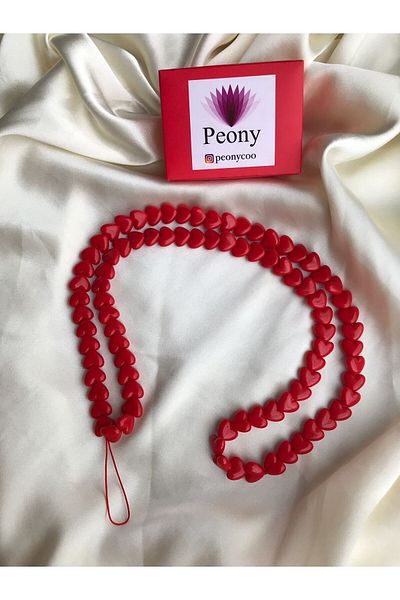 PEONY - peonyofficiall Red Heart Design Long Size Phone Charm Phone Strap Card Holder Can Be Worn on the Shoulder