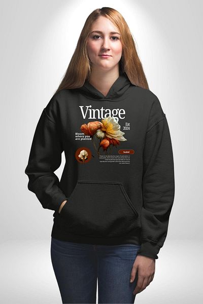 Soufeel Flower Where You Are Planted Vintage Women Men Printed Three Thread Black Hooded Hodie Sweatshirt