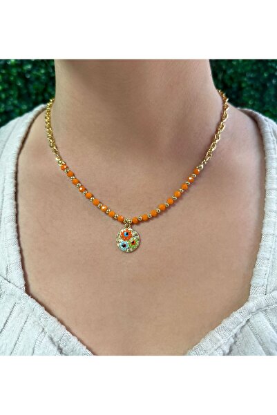 Rakoz Design Turuncu Kristal Boncuk Kolye