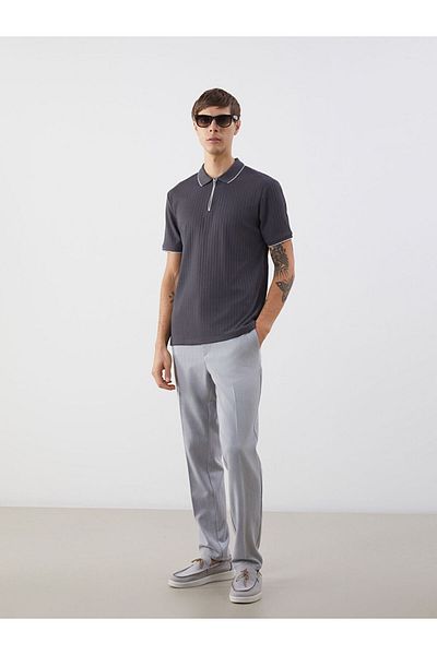 LC Waikiki Anthracite Polo Neck Men's Textured T-Shirt