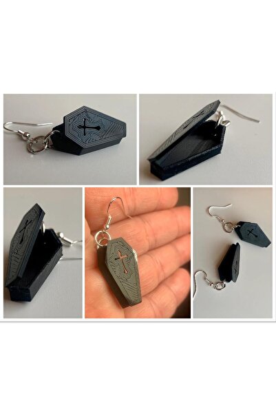 AlaSwan Black Coffin Themed Colorful Figured Plastic Earrings - Lightweight a...