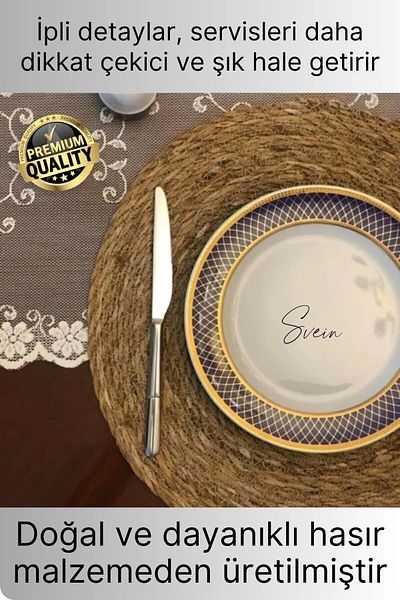 Svein 12 Pieces Premium Round Wicker Bamboo American Service Knitted Plate Tableware Dining Table Fireproof Plate