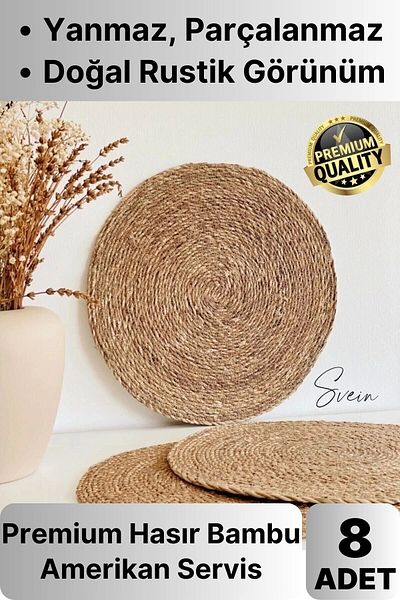 Svein 8-Piece Premium Round Wicker Bamboo American Service Knitted Supla Tableware Dining Table Fireproof Plate Base