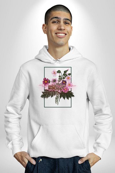 Soufeel What You Doing Neon Flowers Women Men Printed Three Thread White Hooded Hodie Sweatshirt