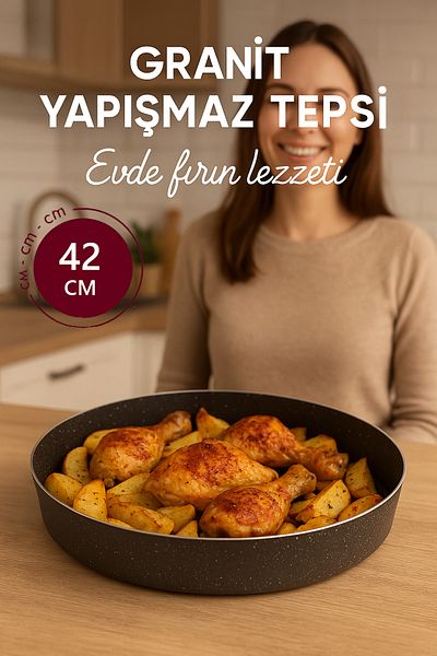 FİTHOME Cast Granite Fireproof Non-Stick Round Baking Tray