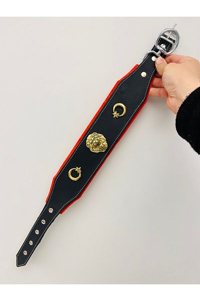 Sürmeli Tasma Puppy Kangal Dog Collar - Genuine Leather Lion Head Moon Star
