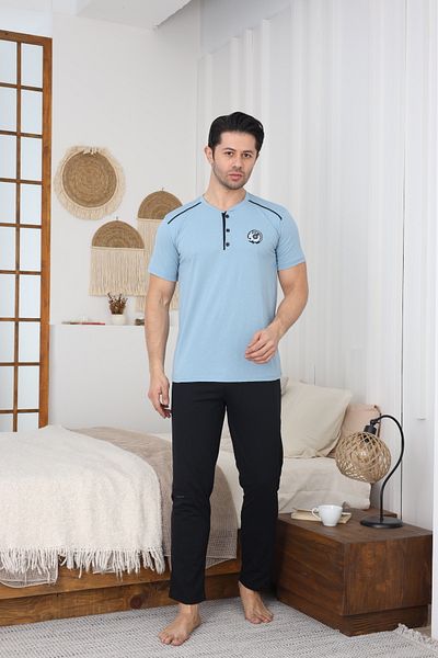LİLA İÇ GİYİM SET DE Pijamale BĂRBAȚI, BUMBAC, BUMBAC, Mâneci Scurte