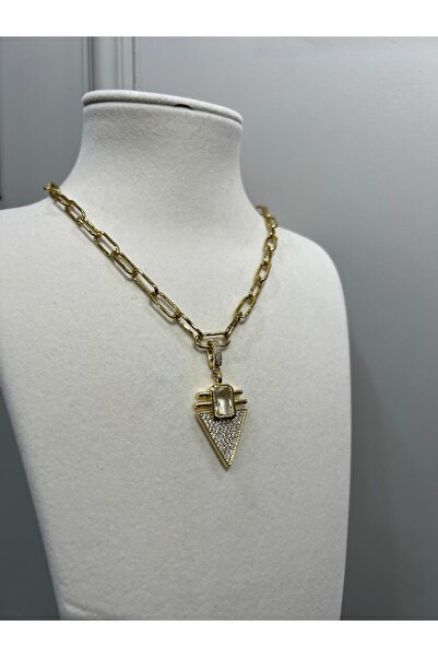 Store Altın Kaplama Zirkon Taşlı Üçgen Charm Kolye