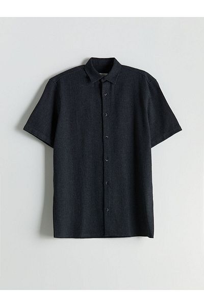 LC Waikiki Lcw Vision Anthracite Regular Fit Short Sleeve Dobby Men's Shirt