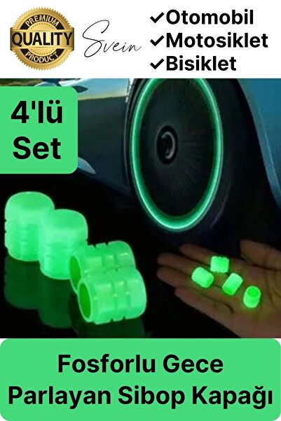 Svein Özel Üretim Yeşil Fosforlu Sibop Kapağı 4 Set Tüm Araçlarla Uyumlu Gece Parlayan Sibob Jant Tekerlek
