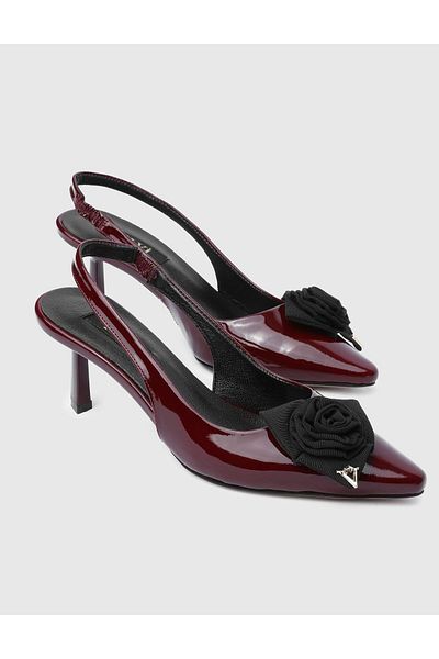 İLVİ Janiska Genuine Patent Leather Women's Burgundy Heeled Sandals