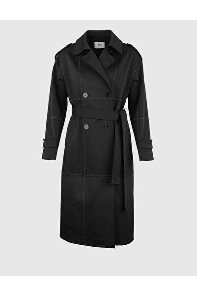 İLVİ Andrada Siyah Cotton Kadın Trençkot