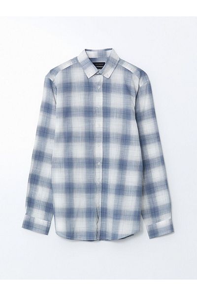 LC Waikiki Southblue Indigo Regular Fit Long Sleeve Plaid Men's Shirt