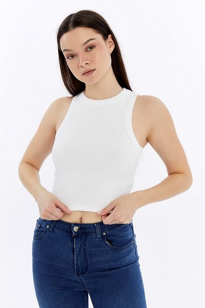 Maison La Femme Women's Ribbed Halter Neck Crop Tank Top