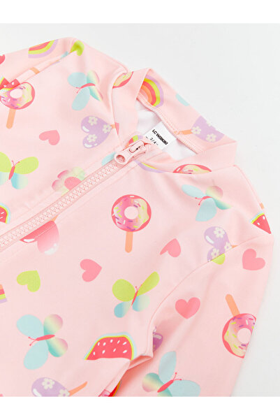 LC Waikiki LCW Kids Pembe Baskılı Şortlu Kız Çocuk Mayo