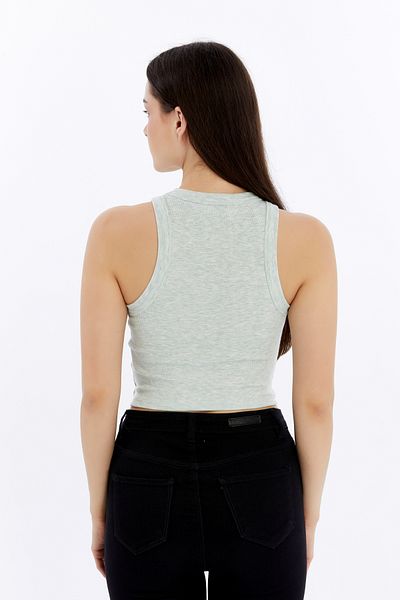 Maison La Femme Women's 3-Piece Ribbed Halter Neck Crop Tank Top