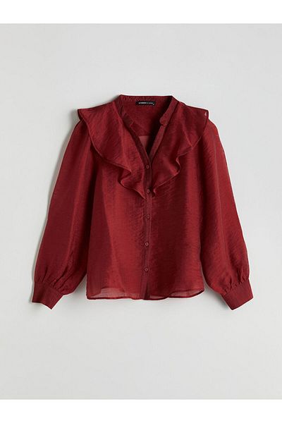 LC Waikiki Bluză de damă LCWAIKIKI Clasic Burgundy cu decolteu în V