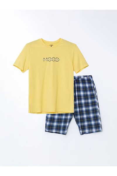LC Waikiki Yellow Standard Mold Men's Shorts Pajama Set