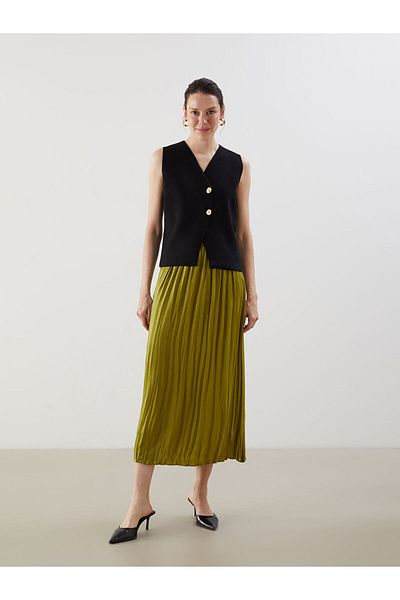 LC Waikiki Lcwaikiki Classic Khaki Elastic Waist Pleated Skirt
