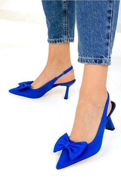 Kids Club Shoes Pantofi cu toc stiletto cu spate deschis Feles cu panglică ALBASTRU