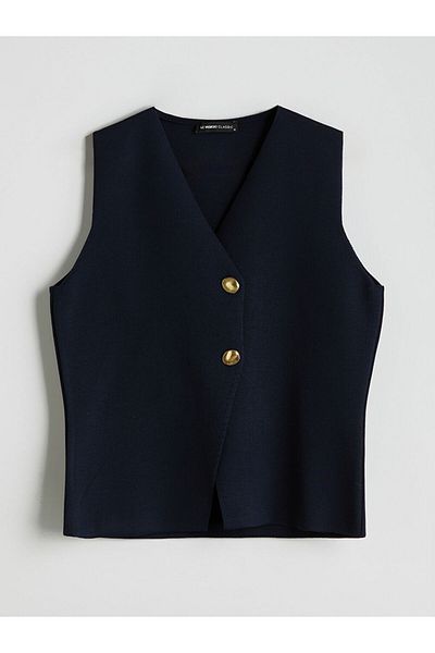 LC Waikiki Lcwaikiki Classic Navy Blue V-Neck Women's Knitwear Vest
