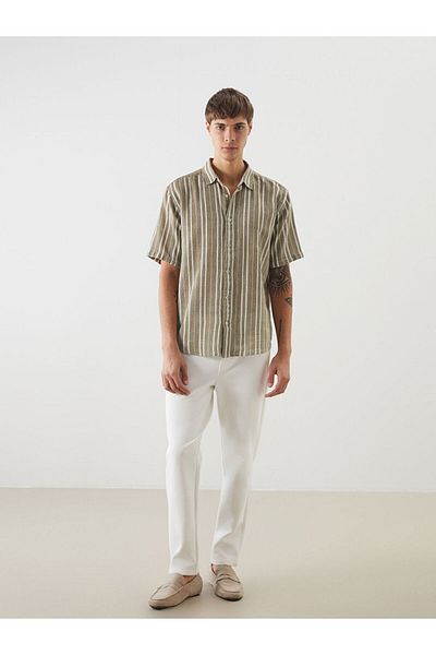 LC Waikiki Lcw Vision Green Regular Fit Short Sleeve Striped Men's Shirt
