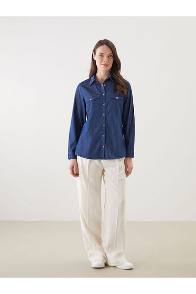 LC Waikiki Tunica de jeans pentru femei LCW Grace Blue Shirt Guler