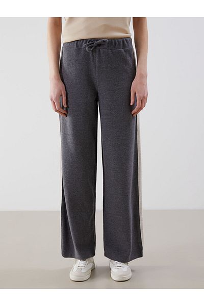 LC Waikiki Lcw Vision Anthracite Women's Knitwear Trousers with Elastic Waistband and Stripe Detail