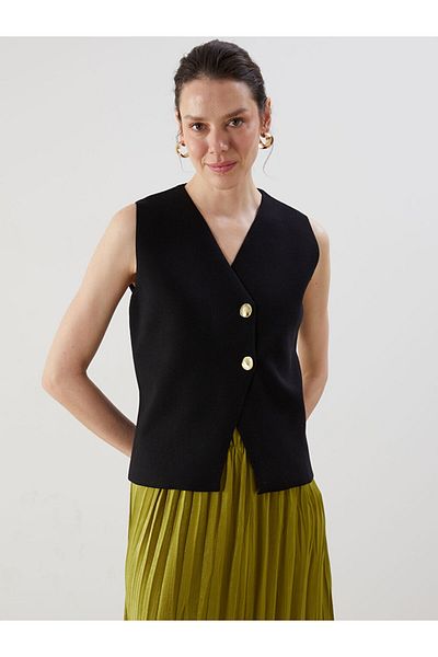 LC Waikiki Lcwaikiki Classic Black V-Neck Women's Knitwear Vest