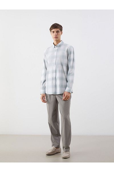 LC Waikiki Green Regular Fit Long Sleeve Plaid Men's Shirt