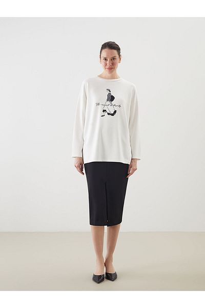 LC Waikiki New Season Crew Neck Printed Oversize Women's Sweatshirt Tunic - S5Nb12Z8