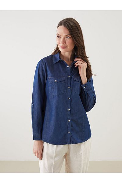 LC Waikiki Tunica de jeans pentru femei LCW Grace Blue Shirt Guler