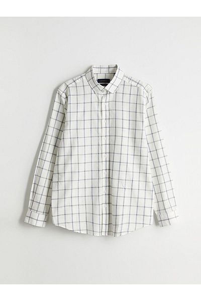 LC Waikiki White Regular Fit Long Sleeve Plaid Men's Shirt