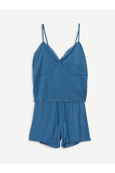 LC Waikiki Set pijama pentru femei LCW DREAM albastru cu decolteu în V cu pantaloni scurți