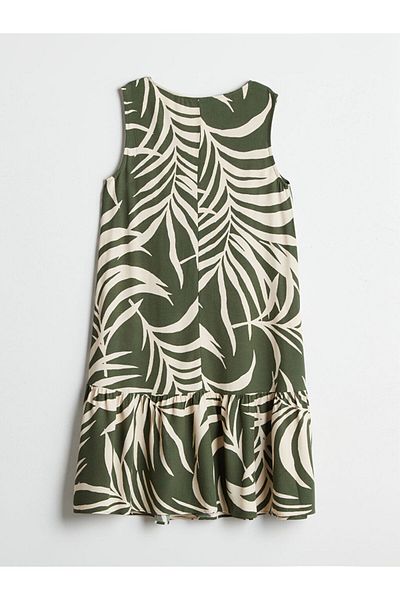LC Waikiki Lcw Comfort Green Crew Neck Patterned Dress