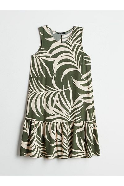 LC Waikiki Lcw Comfort Green Crew Neck Patterned Dress