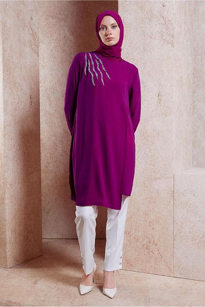 Alvina Stone Detailed Hijab Tunic 42701