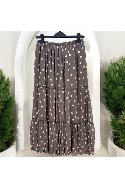 Gökçe Giyim Şifon Puantiyeli Katlı Etek