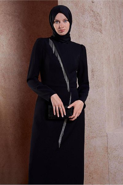 Alvina Φόρεμα Crepe Hijab - Λεπτομέρεια από πέτρα, Μοντέλο 44652