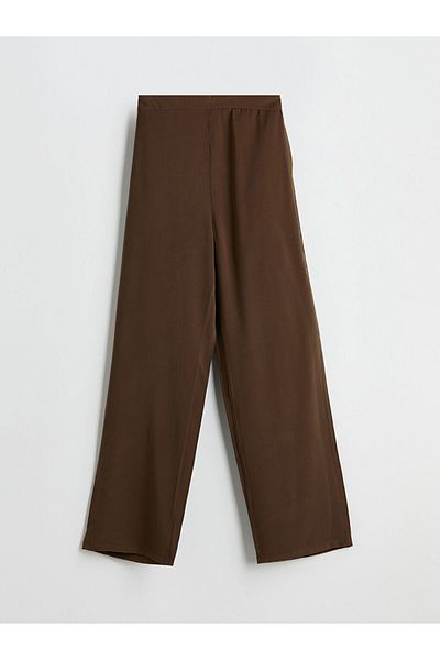 LC Waikiki Lcw Comfort Brown Elastic Waist Satin Women's Trousers