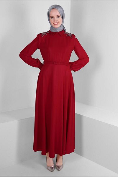 Alvina VATKALI STONE EMBROIDERY DETAILED BELT DRESS 43718