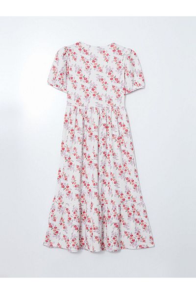 LC Waikiki Lcw Comfort Ecru V-Neck Floral Women's Dress