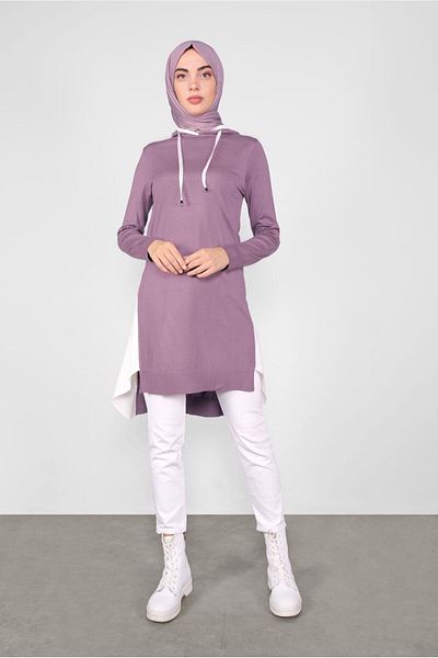 Alvina Hooded Shirt Piece Knitwear Tunic 41060