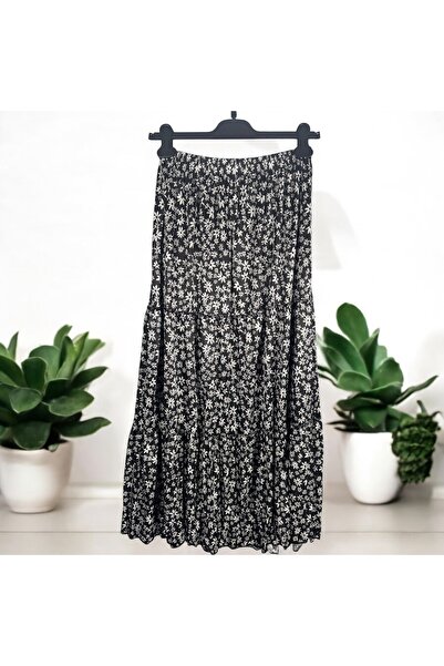 Gökçe Giyim Saten Çiçekli Katlı Etek